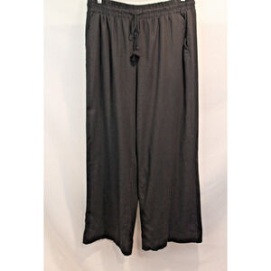 Lane Bryant Pants Linen Blend Wide Leg Womens 14 Black Tassel Drawstring Pocket
